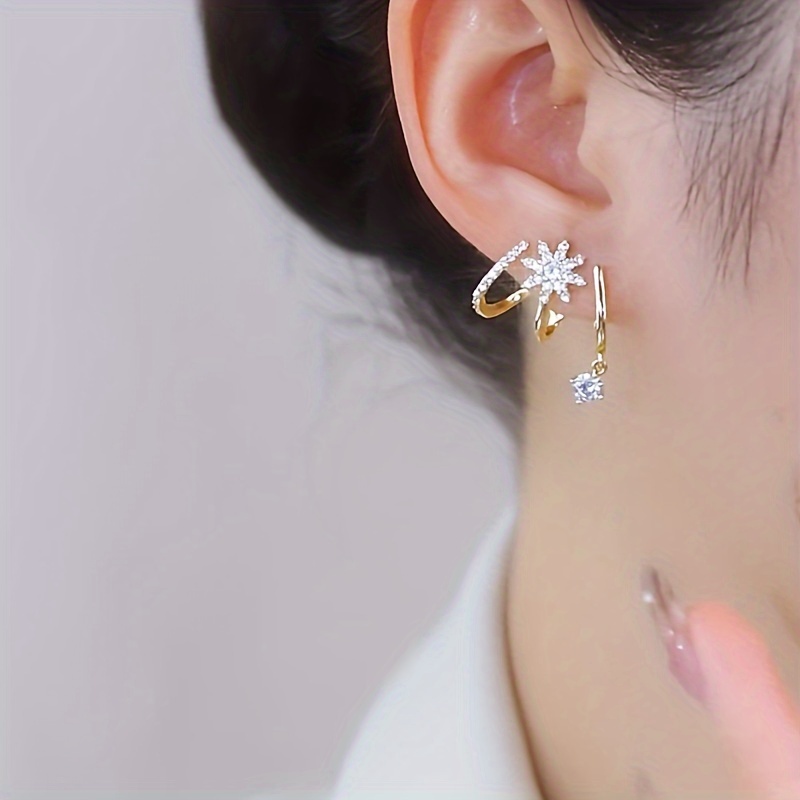 Elegant Rhinestone Eight-Pointed Star Tassel Earrings